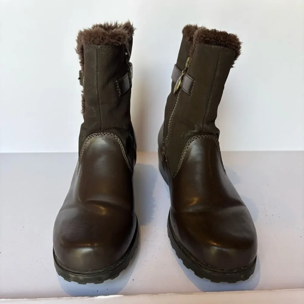 Trotter's Brown Faux Fur-Lined Women's Mid-Calf Boots Size 9M Side Zip